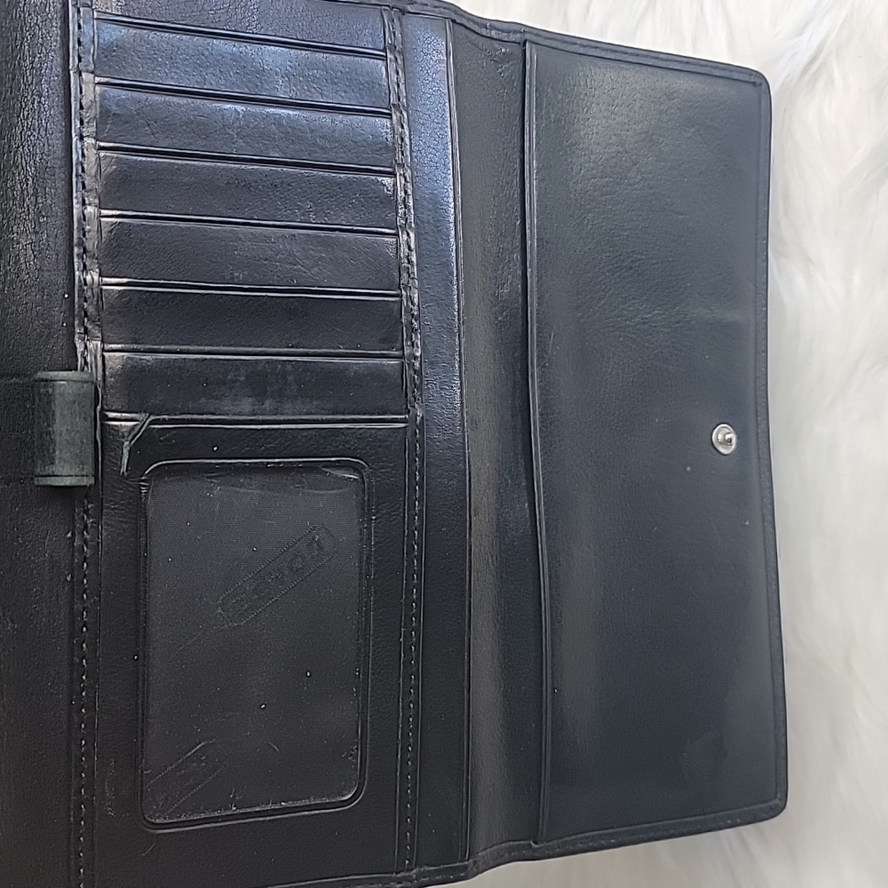 COACH VTG Smooth Black Leather Checkbook Insert Long Trifold Snap Closure Wallet - Picture 9 of 16